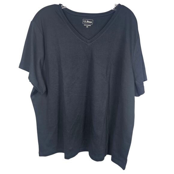 LL Bean Short Sleeve 100% Cotton Black V-Neck Tee Shirt Plus Size 2X - Picture 1 of 8
